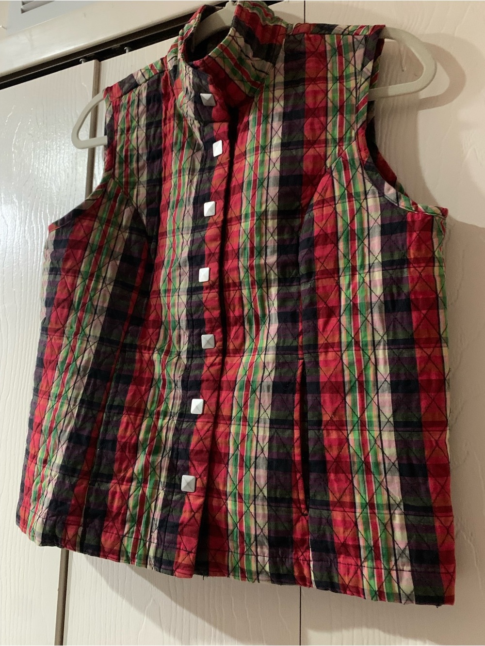 Womens Red Plaid Quilted Vest